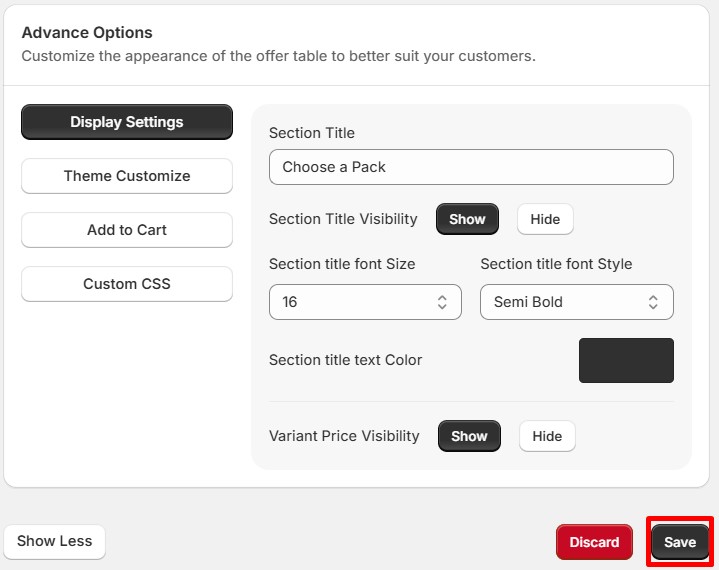 advance options for customizable bakery product variants