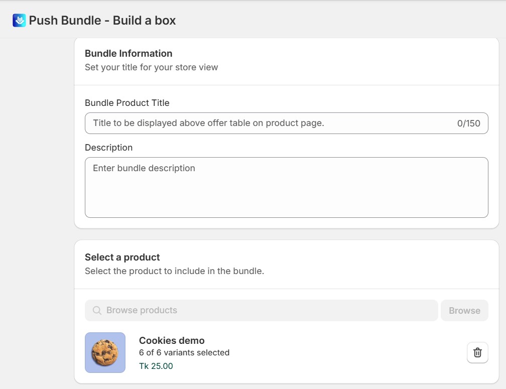 bundle information and select a product