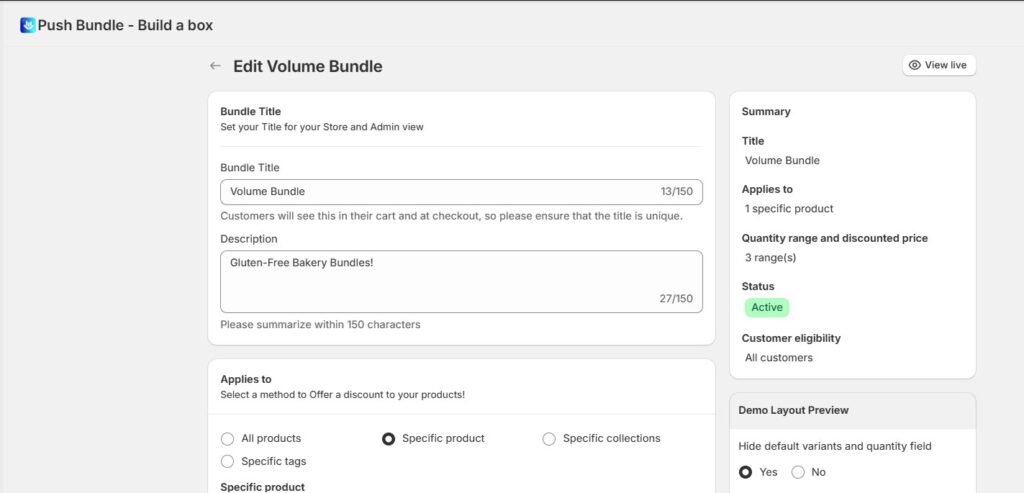 tiered bundles - PushBundle settings