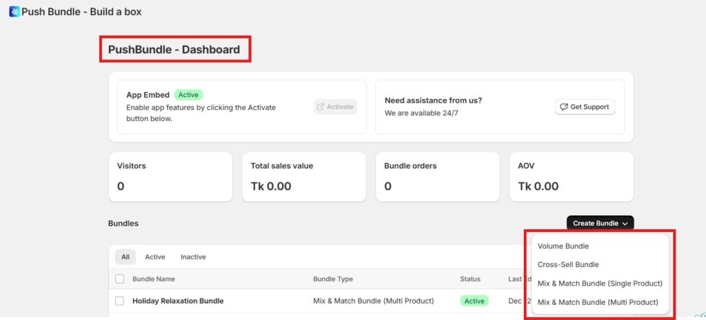 new year bundles shopify - PushBundle dashboard