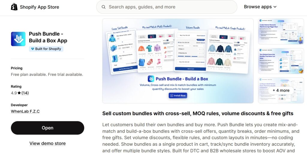 best shopify bundle apps - pushbundle on shopify app store