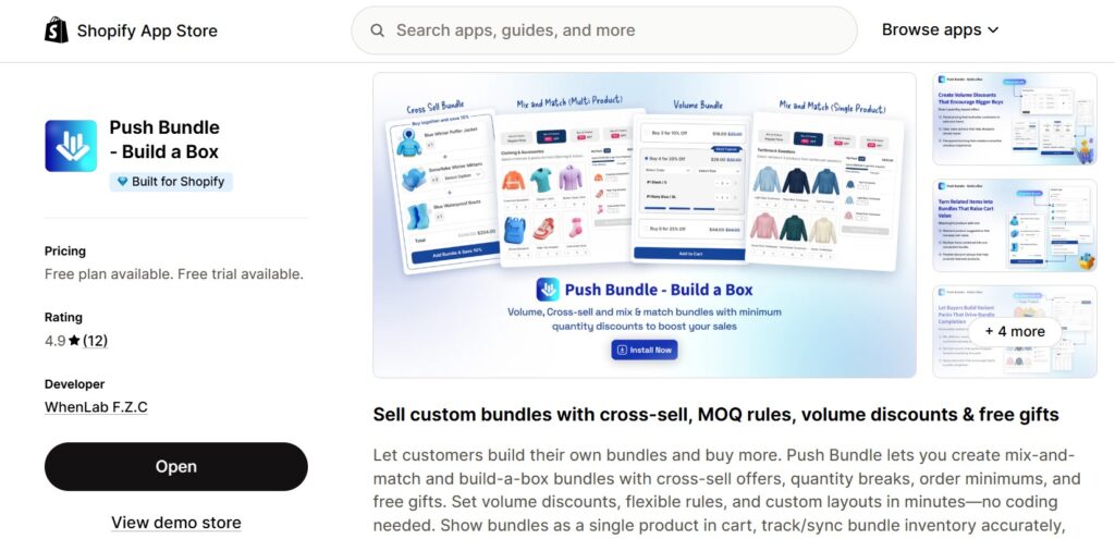 best shopify bundle apps - pushbundle on shopify app store