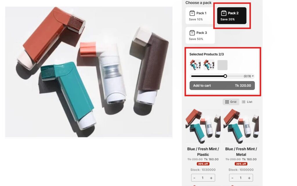 sell inhalers on shopify -  product pg after pushbundle
